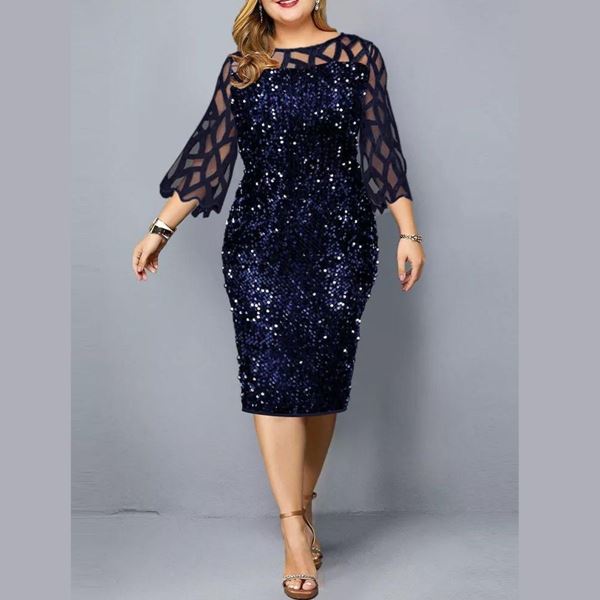 Picture of PLUS SIZE SEQUINS AND MESH BODYCON DRESS